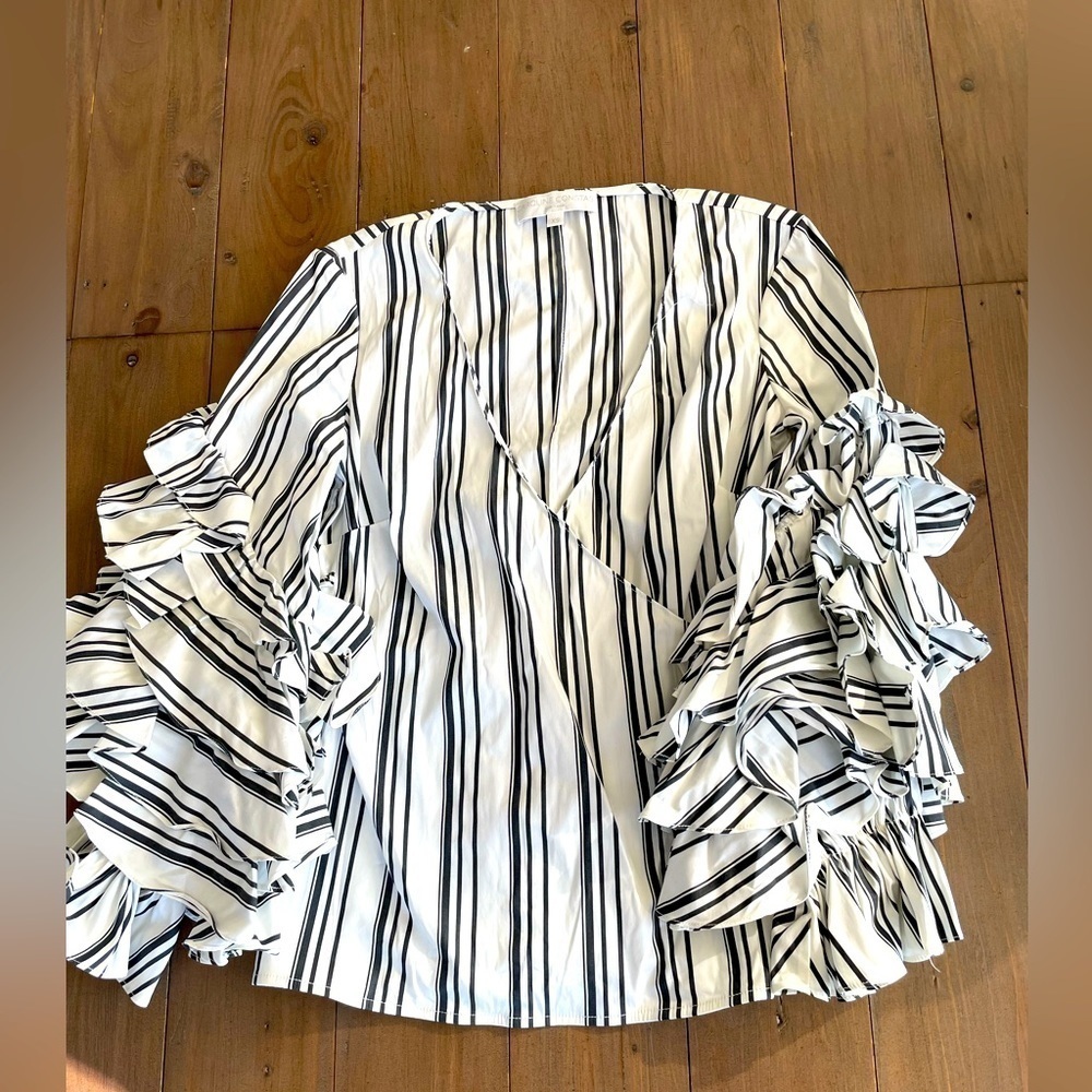 Caroline Constas black and white strip ruffle blouse